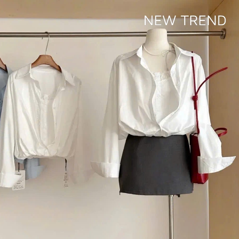 [ĐỢI 15 NGÀY] Áo Sơ Mi Nữ Hai Mảnh Liền Phối Ren - Áo Sơ Mi Nữ Kèm 2 Dây Dáng Rộng AO014