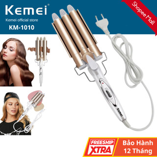Máy Uốn Tóc Chuyên Nghiệp Kemei KM-1010, 3 Trục Uốn Dùng Uốn Xoăn, Gợn Sóng, BH Chính Hãng 12 Tháng