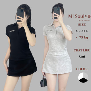 Set Váy Thêu MiSoul BigSize Nữ Chất Umi Mịn Mát, Áo Polo Cộc Tay Mix Chân Váy A, Mặc Tập Pickleball 410