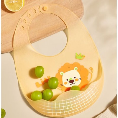 Yếm ăn dặm cho bé chất liệu silicone hình Trứng KidAndMom siêu nhẹ mềm mại có máng, nấc điều chỉnh