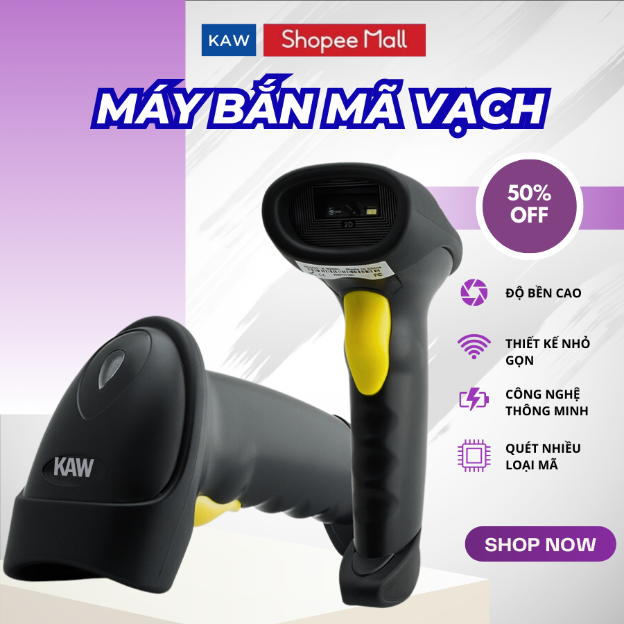 Máy bắn mã vạch Bluetooh KAW, máy bắn mã vạch không dây, tốc độ quét nhanh, bảo hành chính hãng