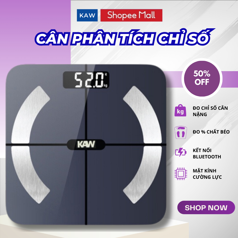 Cân sức khỏe phân tích chỉ số thông minh có Bluetooth KAW, đo chỉ số cân nặng, đo lượng chất béo