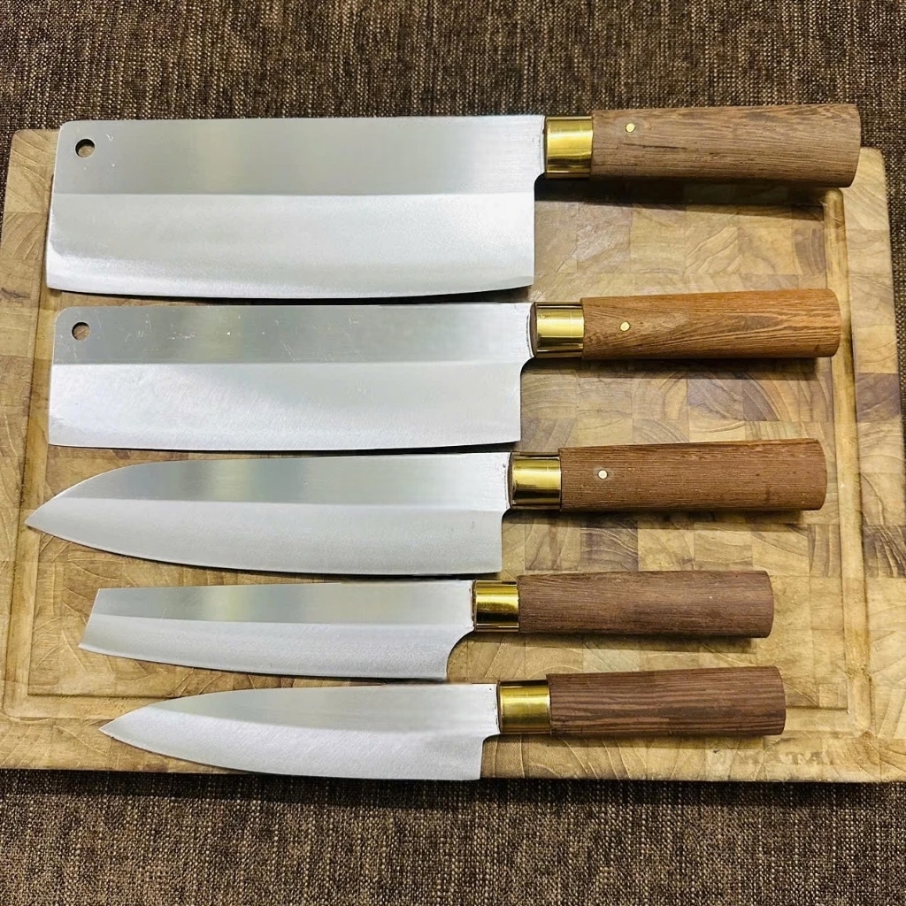 Bộ dao nhà bếp, bộ dao thép trắng nhật không gỉ cán gỗ mun cao cấp đọ cứng 58HRC - A1