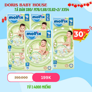 Tã/bỉm dán bé Molfix đủ size S (80) M(76), L(68), XL(62+2), XXL (54) S (54), [MẪU CẢI TIẾN- MỚI NHẤT]