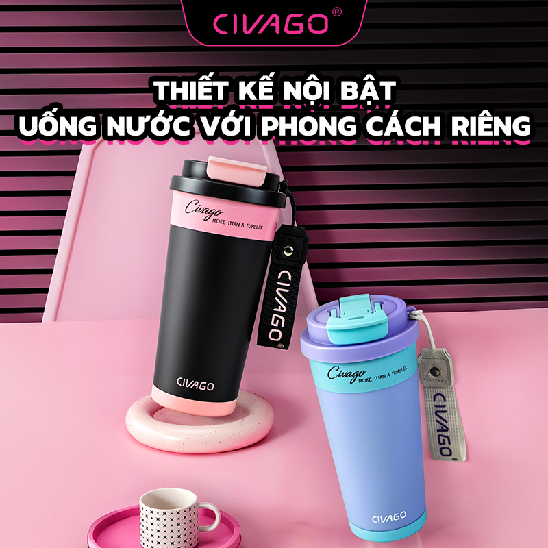 CIVAGO（17OZ）cốc cà phê lõi tráng men chống gỉ 304 hai lớp chân không, dùng ống hút hoặc uống trực tiếp, giữ nóng giữ lạn | BigBuy360 - bigbuy360.vn