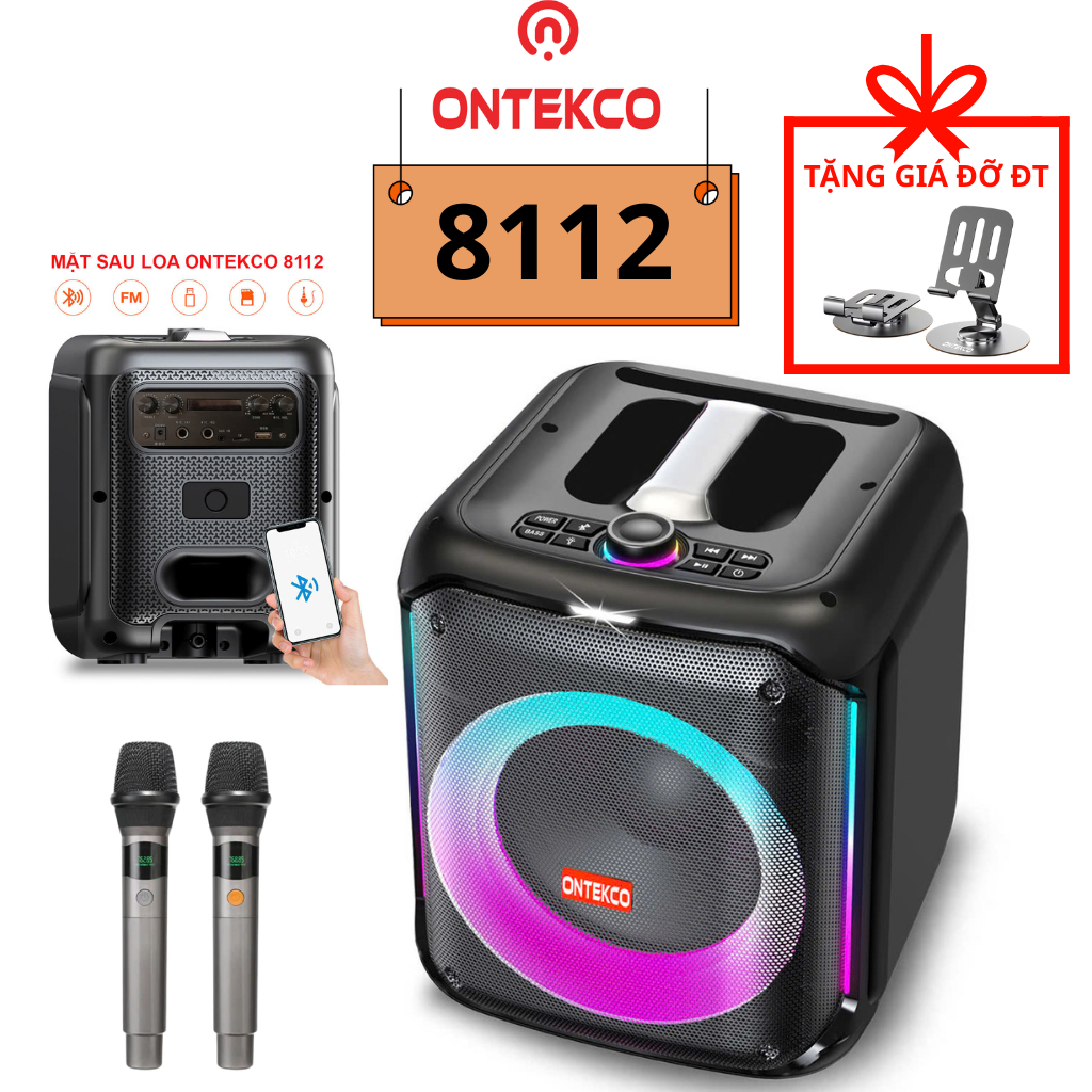 [TẶNG GIÁ ĐỠ ĐT] Trọn bộ Loa karaoke di động ONTEKCO partybox 8112 bass 20 siêu trầm, công suất 40W
