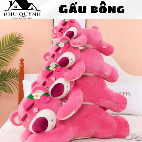 Gấu Bông Lotso Huggin Bear Lông Xù Tai Dâu Nằm Cao Cấp Hàng Quảng Châu Cao Cấp
