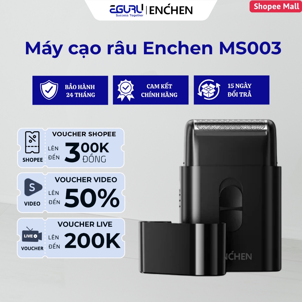 Máy cạo râu mini Enchen MS003 , tích hợp tông đơ,lưỡi dao tự mài, pin dùng đến 30 ngày - BH 12 tháng