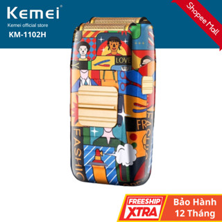 Máy Cạo Râu Đa Năng Kemei KM-1102H Hoạ Tiết Hoạt Hình, Lưỡi Kép 3D, BH Chính Hãng 12 Tháng