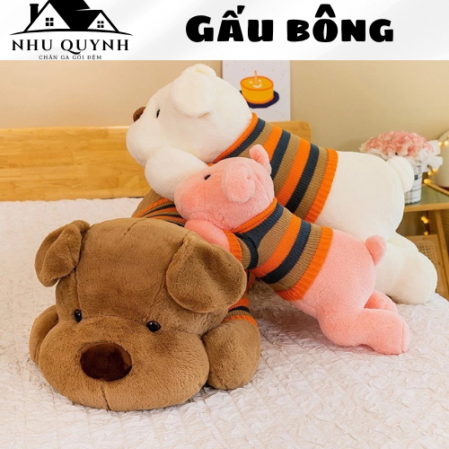 Gấu bông gối ôm chó áo len tim hàng nhập cao cấp Kích thước 70cm 100cm 130cm