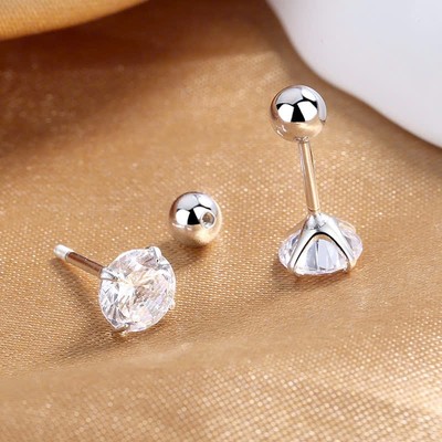 Bông Tai Bạc 925 Đính Đá Moissanite 5ly Chốt Vặn Tròn Sang Trọng - Ngọc Trai Trường Thịnh