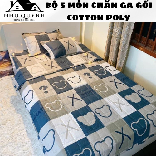 Bộ chăn ga gối bò sữa trắng💖m6/m8💖 drap giường poly, ga trải giường + 2 vỏ gối nằm+1 vỏ ôm+1 chăn hè