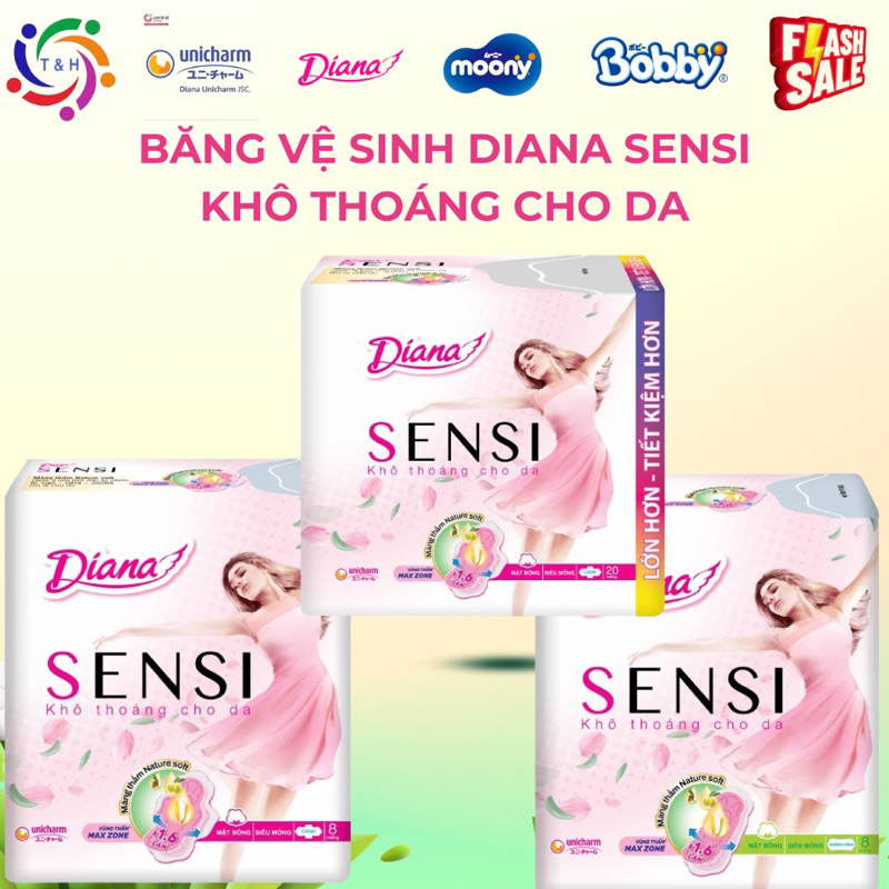 Băng vệ sinh Diana Sensi khô thoáng cho da có cánh/không cánh 8 miếng/20 miếng(Mẹ và bé T&H)