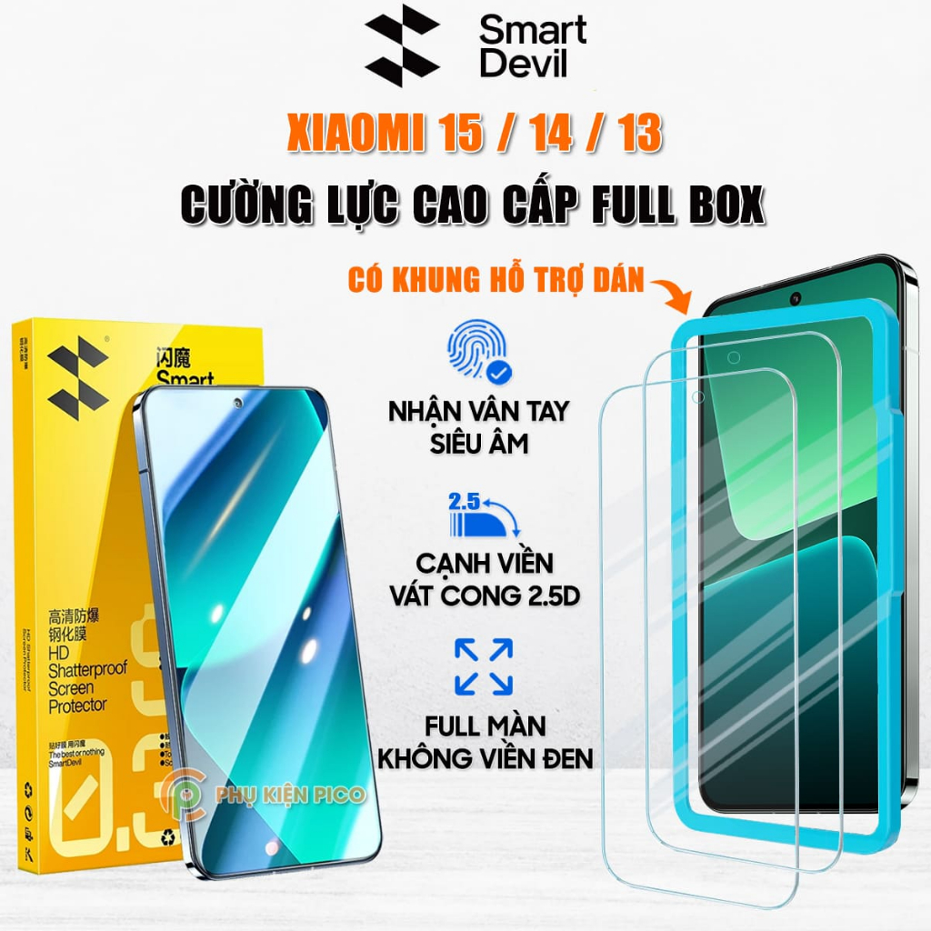Kính cường lực Xiaomi 15 / 14 / 13 full màn hình chính hãng Smart Devil phủ nano - Dán màn hình Mi 13 / 14 / 15