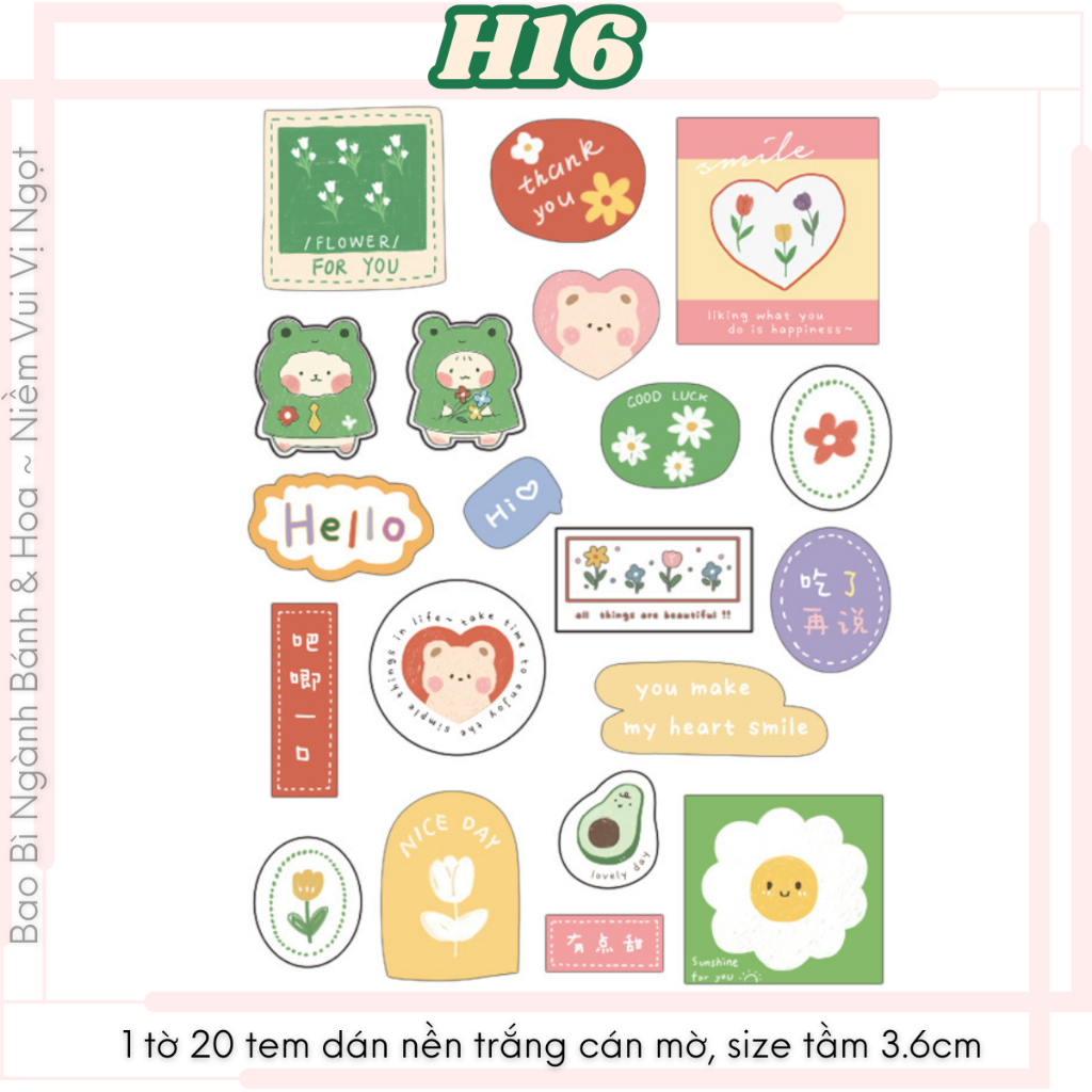 Tem dán hoạt hình dễ thương, Tem dán Hộp Túi Ly cute, Tem dán đủ loại hình xinh xắn
