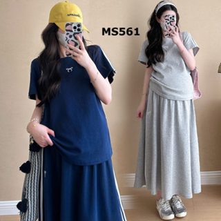  Set bầu gồm áo và chân váy dài chất cotton mềm thiết kế năng động,thể thao cho mẹ bầu hiện đại MS561 