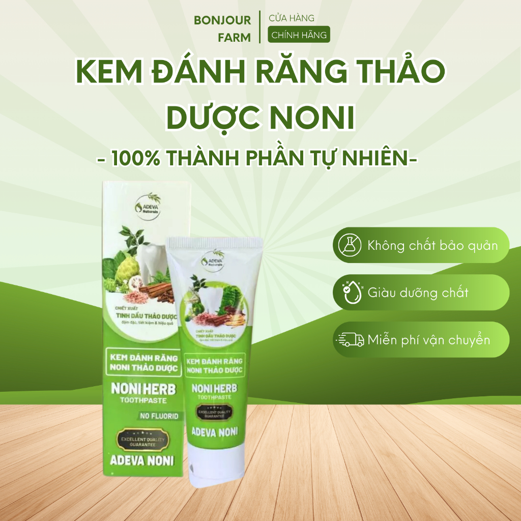 [MUA 2 TẶNG 1 Tuýp 50g] Kem đánh răng thảo dược NONI giảm hôi miệng, sạch trắng răng không chứa fluor tốt cho răng niềng