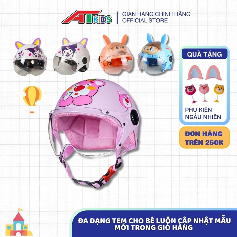 Mũ Bảo Hiểm Em Bé 1/2 Kính AT Helmet Cao Cấp Chính Hãng Đủ Màu Sắc Cute Bảo Hành 12 Tháng