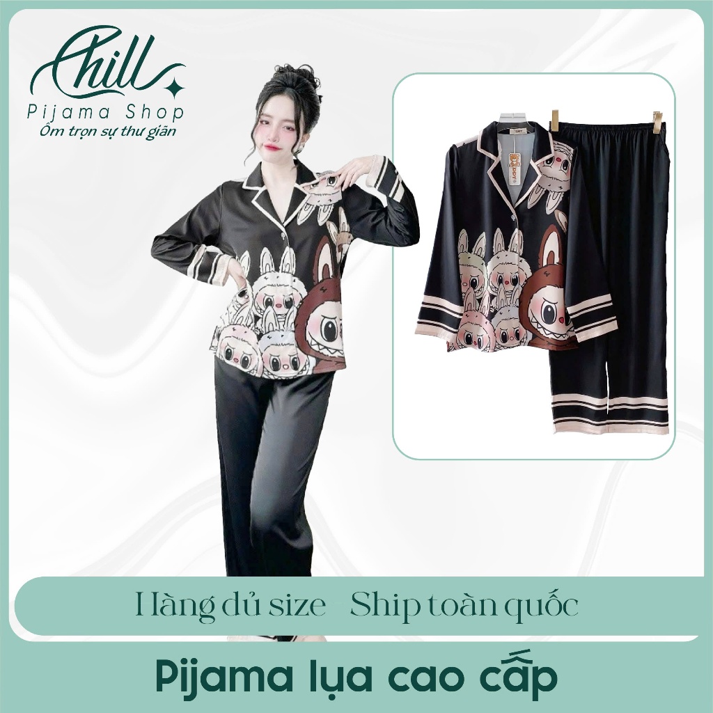 [Chill Pijama] Bộ Quần Dài Áo Dài Lụa In Hình Họa Tiết Dễ Thương Dễ Chịu Khi Ngủ, Size 42-65kg