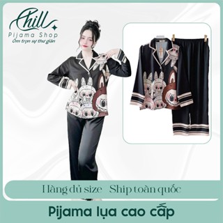 [Chill Pijama] Bộ Quần Dài Áo Dài Lụa In Hình Họa Tiết Dễ Thương Dễ Chịu Khi Ngủ, Size 42-65kg
