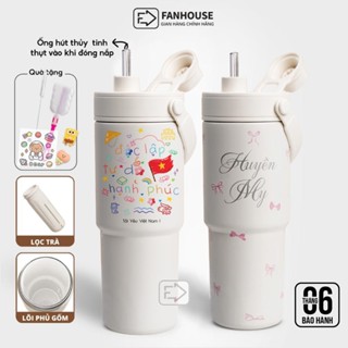 Ly giữ nhiệt Simply Inox 316 cao cấp 735ml lõi phủ sứ cốc giữ nhiệt Fan House có ống hút, quai xách