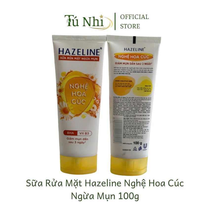 Sữa rửa mặt Hazeline nghệ hoa cúc TN345 làm sạch ngừa mụn chiết xuất thiên nhiên cho da dầu mụn 100g