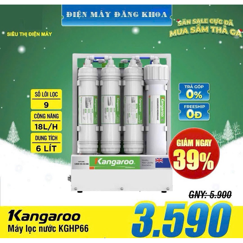 ( tặng đui đèn có hoặc ko tặng tuỳ đợt ) Máy lọc nước Kangaroo Hydrogen KGHP66