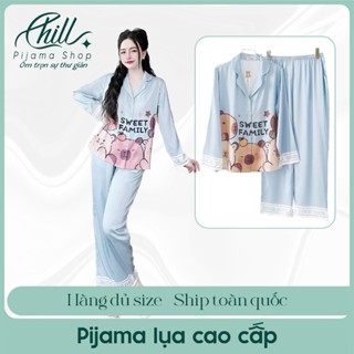 [Chill Shop] Đồ bộ nữ Pijama Lụa Cát Quần Dài Tay Dài In Hình Capybara Siêu Hot Trend 2025