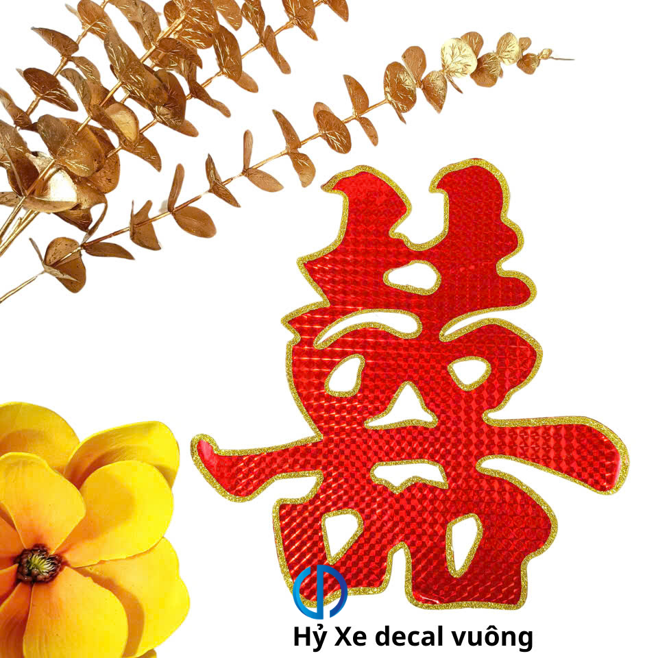 5 CHỮ HỶ XE DECAL DÁN XE, DÁN CỬA, DÁN PHÒNG ĐÁM CƯỚI 23x24CM