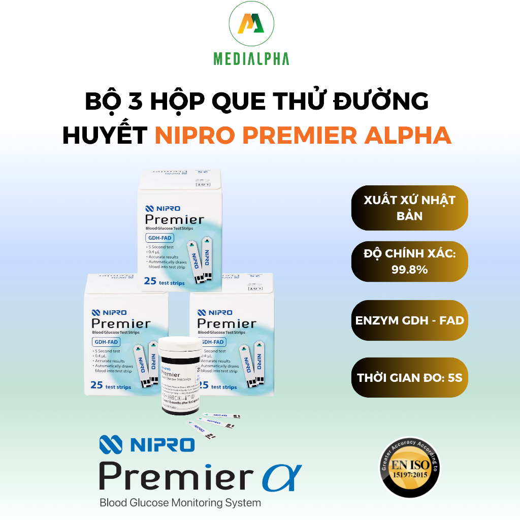 (DATE 10/2025) Bộ 3 hộp Que thử đường huyết Nipro Premier (25 que)