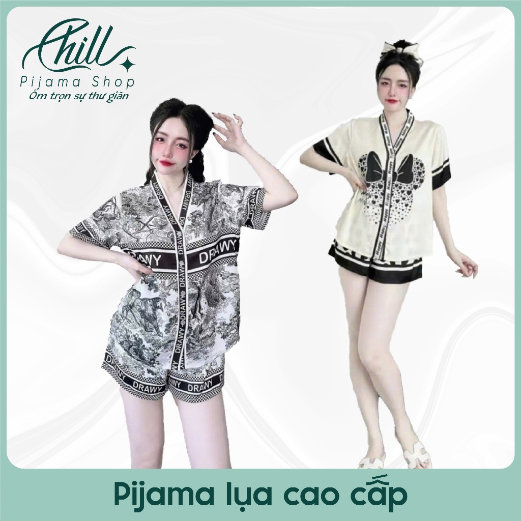 [Chill Pijama] Bộ Pijama Lụa Cao Cấp Mặc Ở Nhà Chất Lụa Siêu Mềm Mịn Thoáng Mát Size 42-65kg