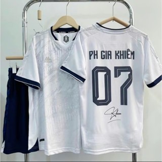 Bộ áo quần bóng đá,áo đá banh nam nữ m.k trắng in tên số theo yêu cầu, áo thể thao chất liệu mè