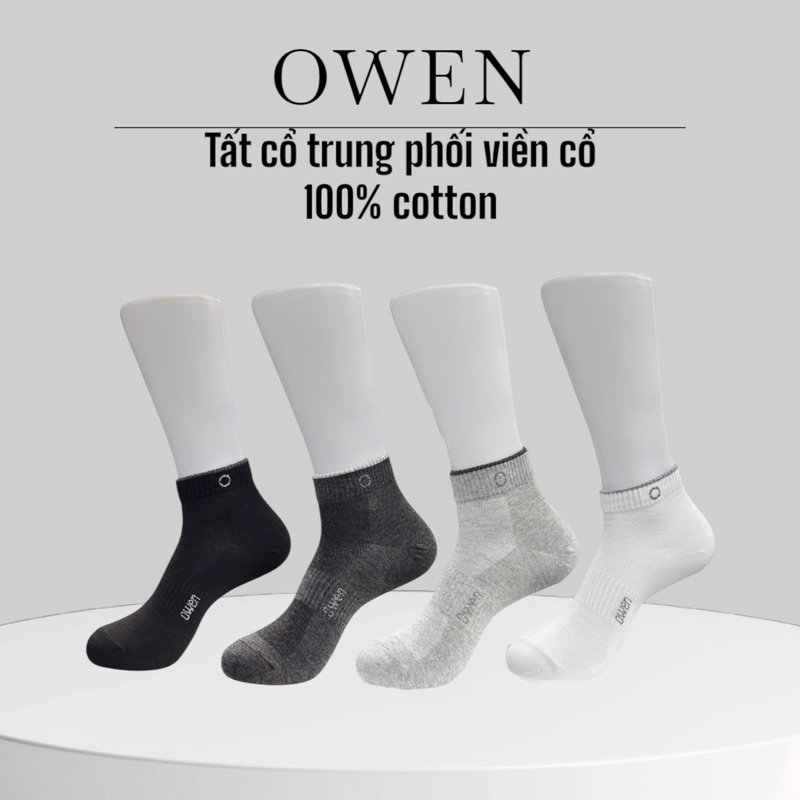OWEN - Vớ/Tất cổ trung nam OWEN viền cổ 100% cotton khử mùi