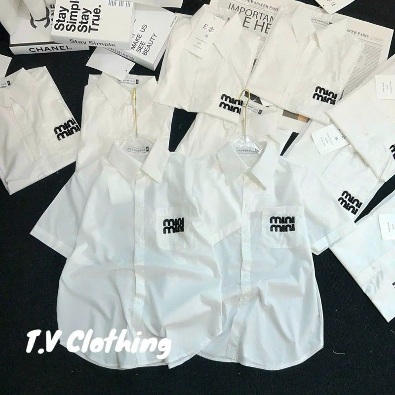 sơ mi miumiu cộc tay nữ, áo sơ mi miu miu cộc tay, áo sơ mi cộc tay