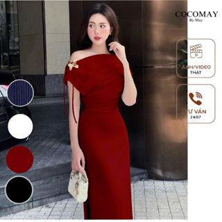 COCOMAY Đầm TASHA lệch vai kèm Tag cài thanh lịch <Sọc xanh - Đỏ- Trắng-Đen> Nữ Women Dress