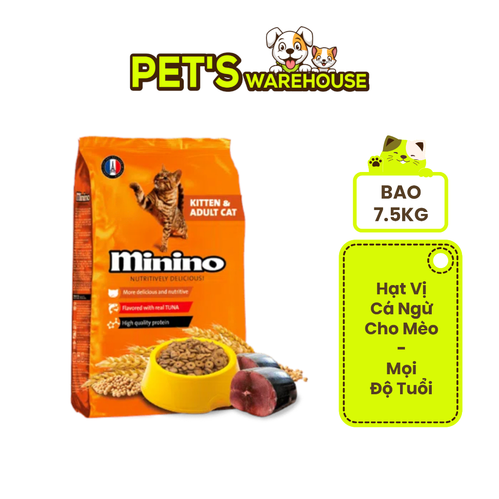 [Bao Xá 7.5KG] Hạt Minino Tuna Mèo Mọi Lứa Tuổi | Pet's Warehouse