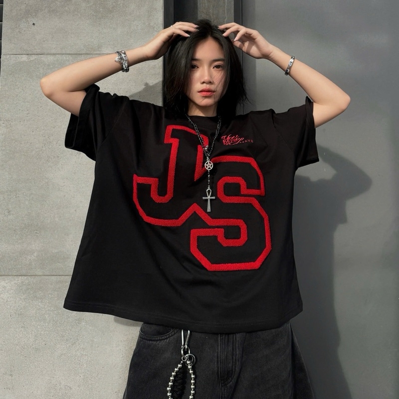 JS tee BOXY - Áo thun cổ tròn Thêu xù JS form rộng nam nữ unisex 🖤 Áo phông boxy Brand Jaystoree | BigBuy360 - bigbuy360.vn