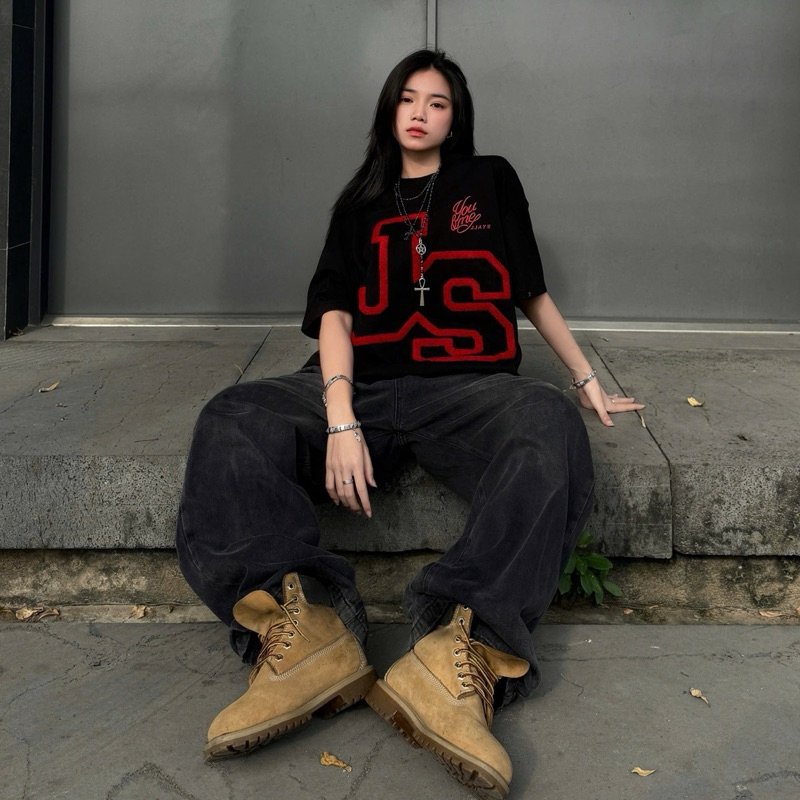 JS tee BOXY - Áo thun cổ tròn Thêu xù JS form rộng nam nữ unisex 🖤 Áo phông boxy Brand Jaystoree | BigBuy360 - bigbuy360.vn