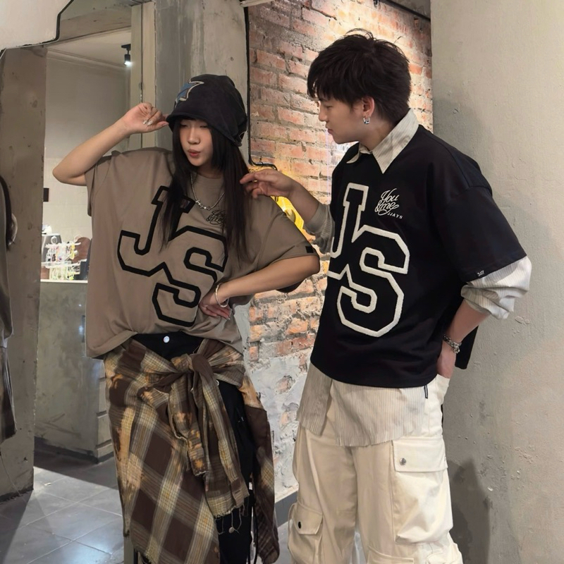 JS tee BOXY - Áo thun cổ tròn Thêu xù JS form rộng nam nữ unisex 🖤 Áo phông boxy Brand Jaystoree | BigBuy360 - bigbuy360.vn