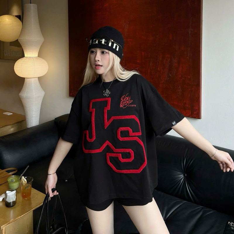 JS tee BOXY - Áo thun cổ tròn Thêu xù JS form rộng nam nữ unisex 🖤 Áo phông boxy Brand Jaystoree | BigBuy360 - bigbuy360.vn