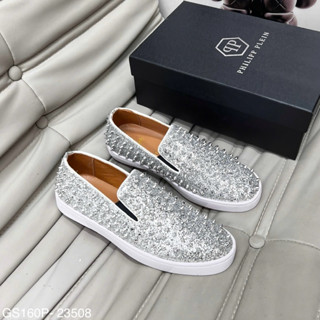 Giày slipon lười nam PB da Pu phủ kim tuyến tag đinh toàn bộ mặt giày đế cao su non boy phố GS160P