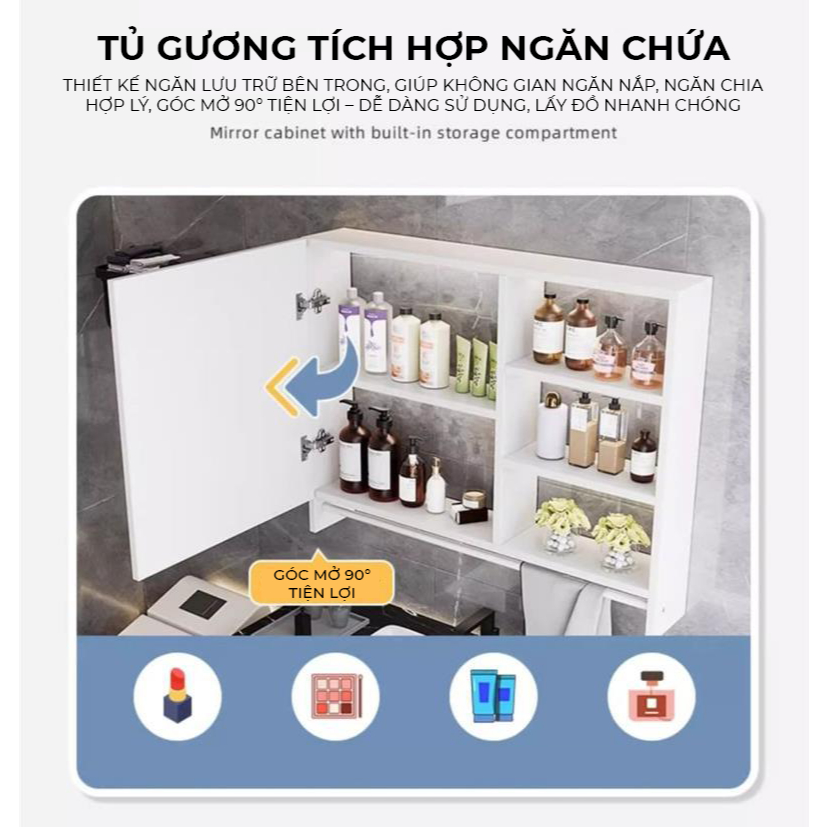 Tủ gương nhà tắm phòng ngủ treo tường màu full trắng nhiều ngăn để đồ tiện lợi decor phòng IGA- GM207 | BigBuy360 - bigbuy360.vn