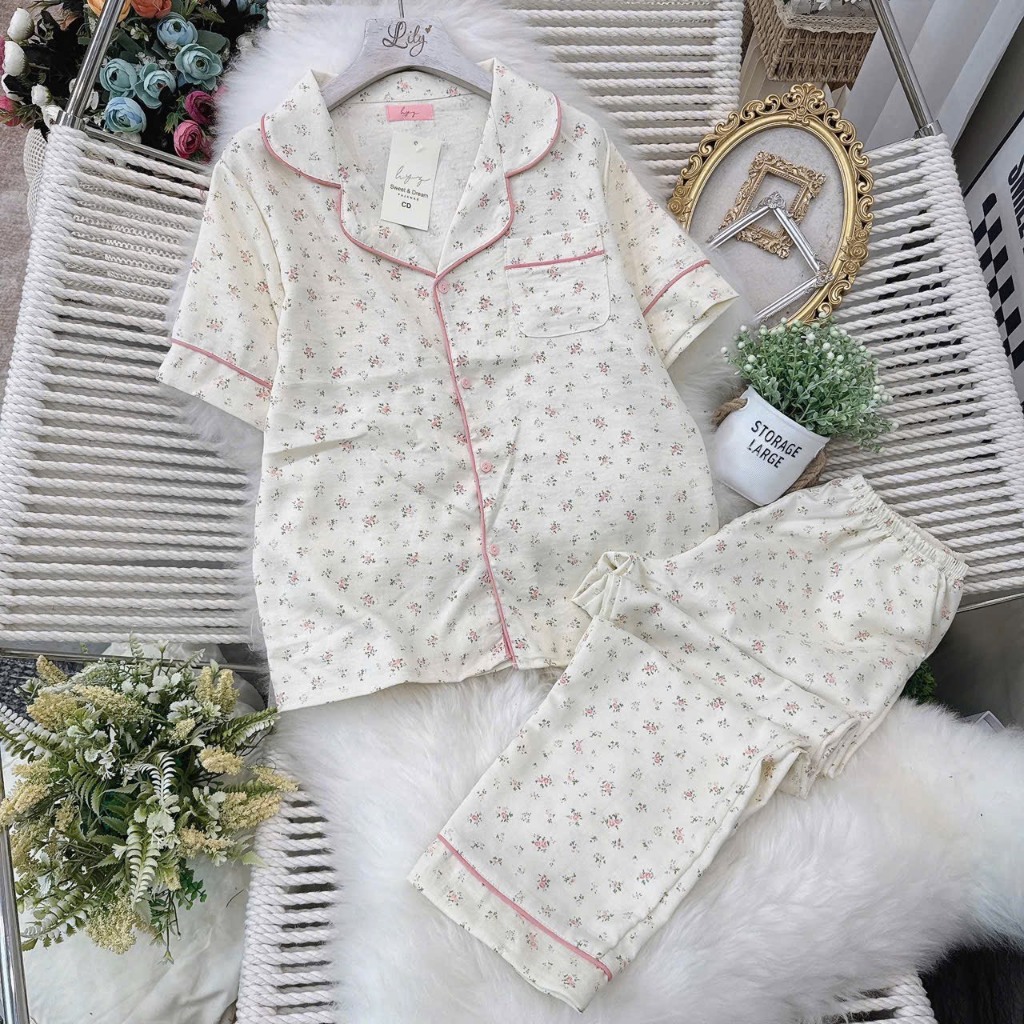 [Bộ Đồ Ngủ Quần Dài]Đồ ngủ nữ bộ đồ ngủ pijama xinh xắn với quần dài suông rộng mềm mịn thoải mái  [