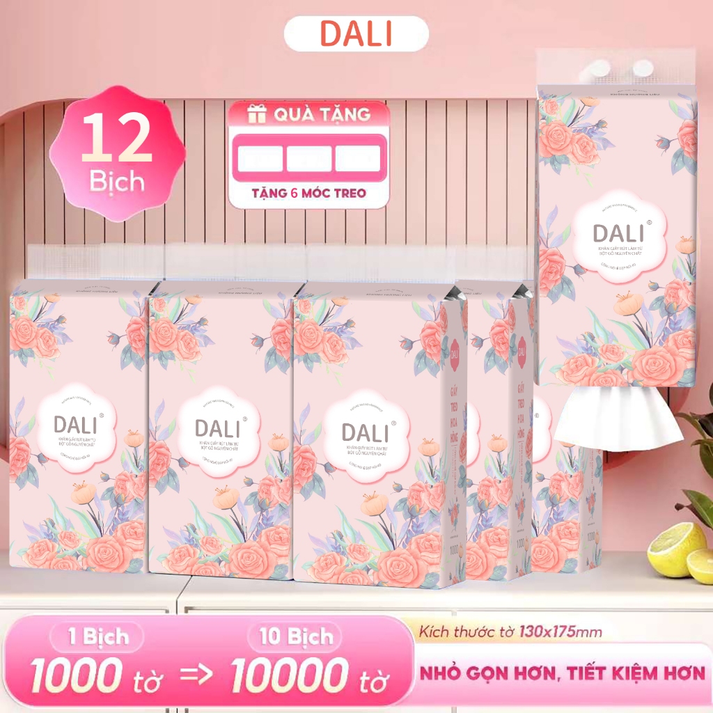 DALI Giấy ăn gấu trúc hoa hồng Top giấy rút treo tường giấy vệ sinh，Khăn giấy ướt ，TẶNG 4-6móc treo