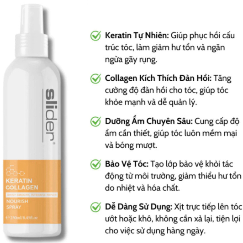 Xịt Dưỡng Tóc Slider Phục Hồi Lưu Hương Chứa Keratin & Collagen Slider 250ml