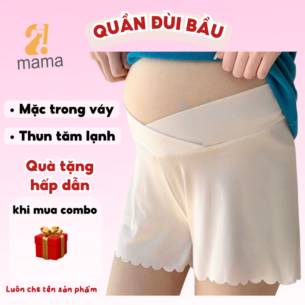 (2202) Quần đùi bầu mặc trong váy 2mama chất Thun Tăm Lạnh thiết kế cạp chéo ôm bụng bầu đẹp cao cấp