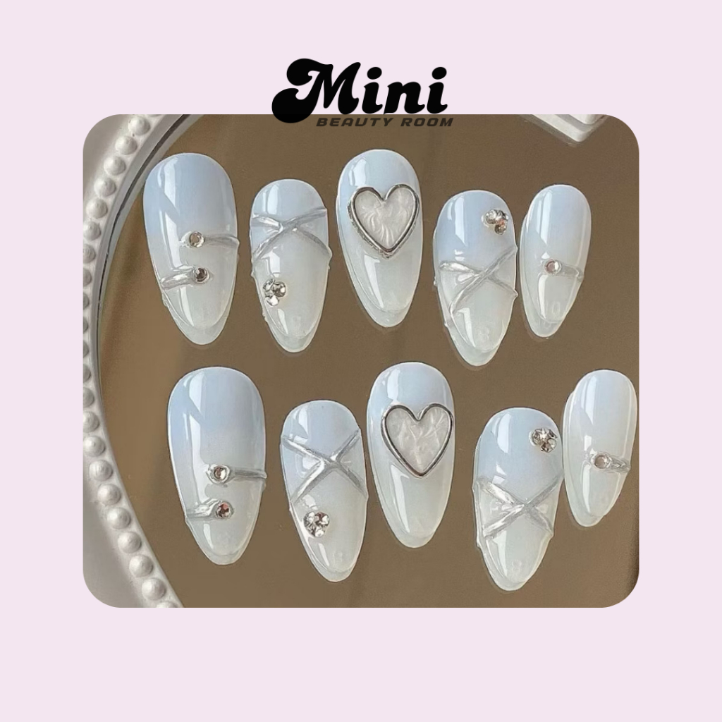 [ HOẢ TỐC ] NAILBOX THIẾT KẾ MẪU OMBRE XANH VẼ NỔI ĐÍNH ĐÁ GẮN CHARM TRÁI TIM ÁNH TRAI - M035