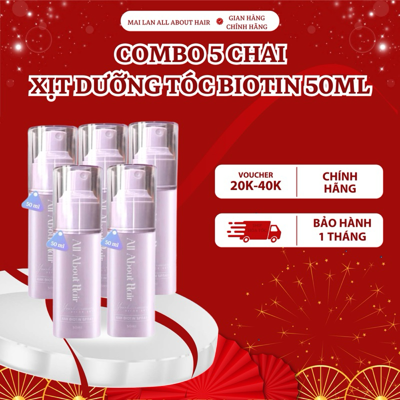Combo 5 Chai Xịt Dưỡng Tóc Biotin Spray All About Hair 50ml Nuôi Dưỡng Tóc Chắc Khỏe, Hỗ Trợ Kích Mọc, Giảm Rụng