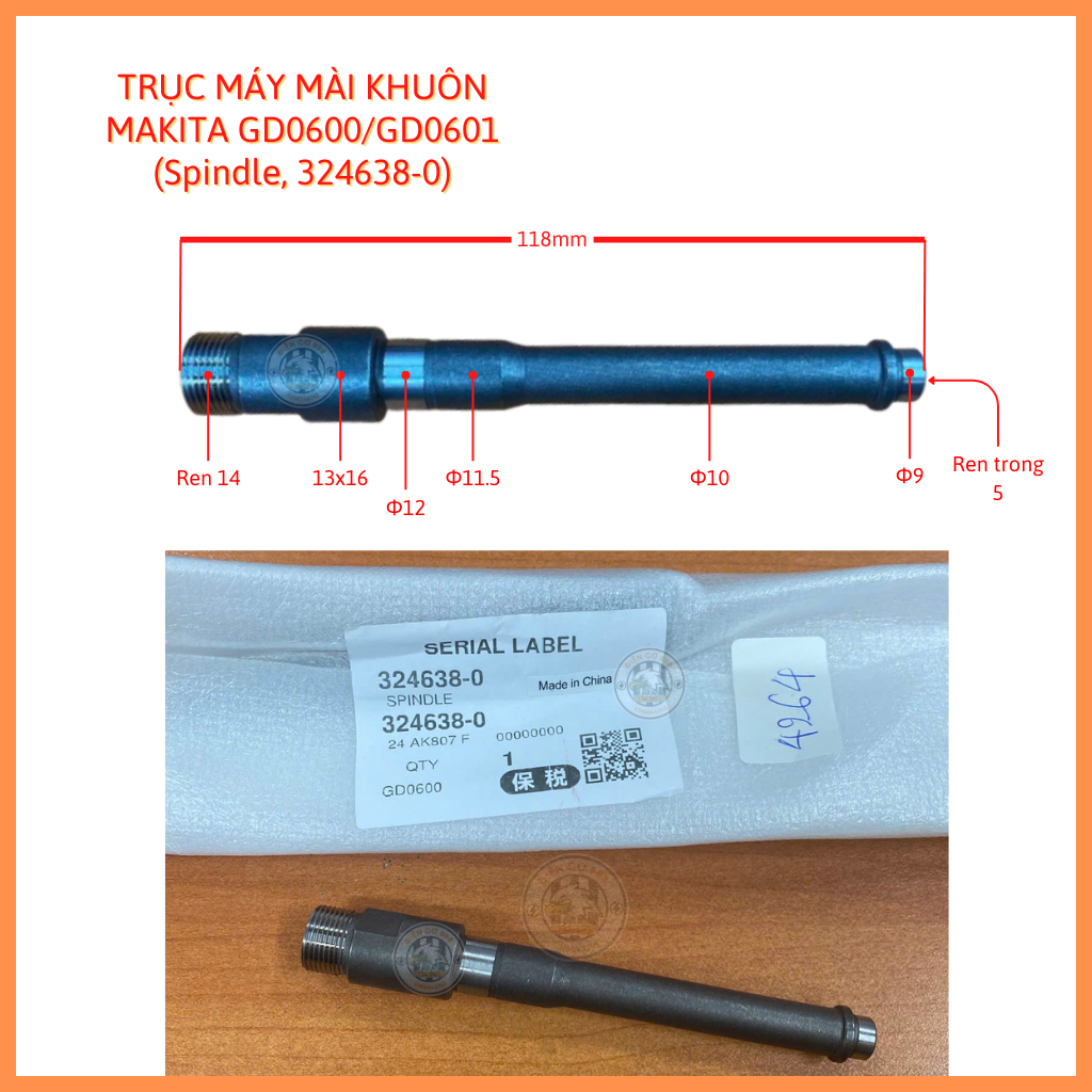 Trục - cốt máy mài khuôn MAKITA GD0600, GD0601 (Spindle, 324638-0)
