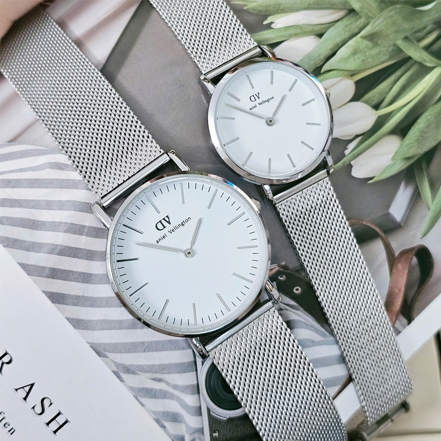 Đồng hồ nam nữ DW dây kim loại dạng lưới, đồng hồ cặp đôi dễ phối đồ